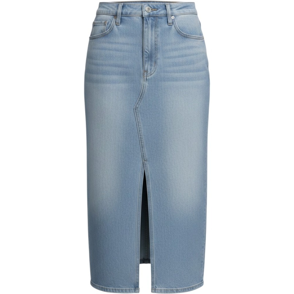 Hudson Light Wash Denim Midi Skirt Front Slit High Rise Size 30